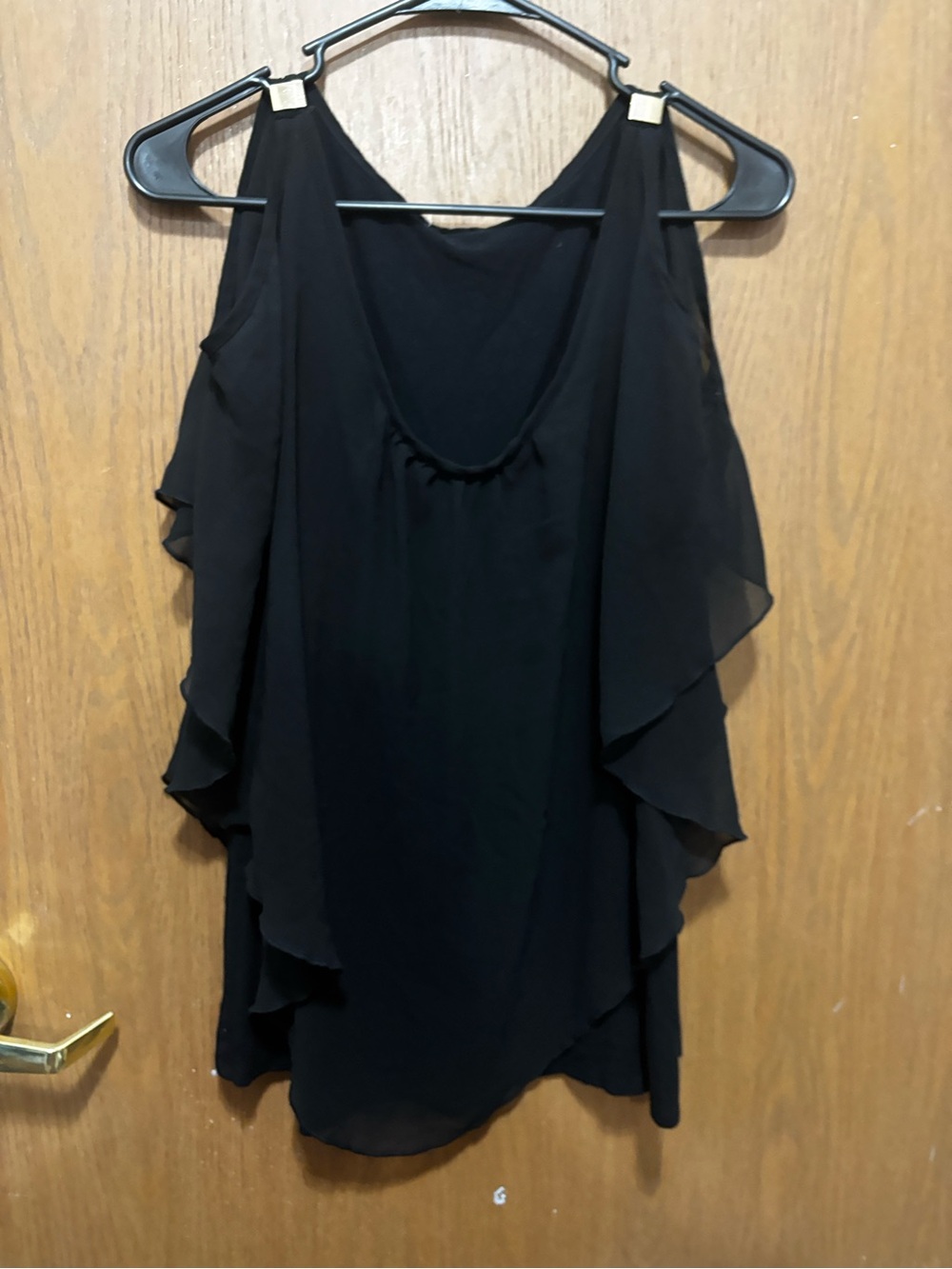 Black shoulder shirt with built on shawl esque effect